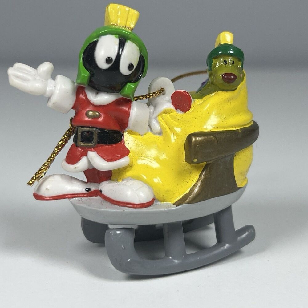Warner brothers Marvin the Martian Ornament santa suit in sleigh ornament 2”inch